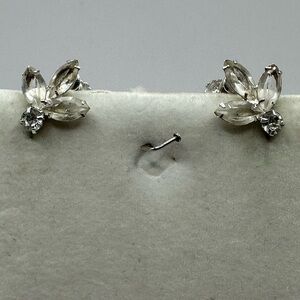 Elegant Vintage Stirling Silver Floral Crystal Earrings.